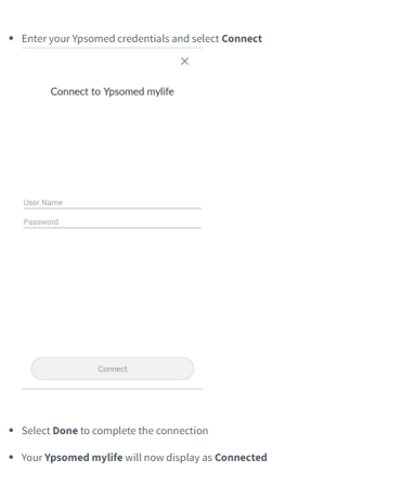 Image with instructions on how to connect your mylife cloud account to Glooko – via Glooko mobile app