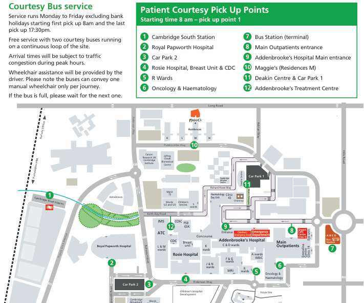 A map of where the Patient courtesy bus goes on campus