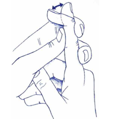 Illustration of right hand with  index finger straight and being supported with left hand