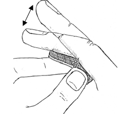 Illustration of right index finger placed onto the splint