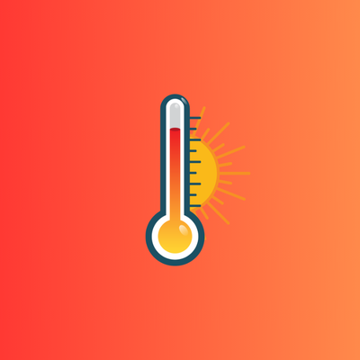 Illustration of a thermometer at a high temperature with the sun behind it