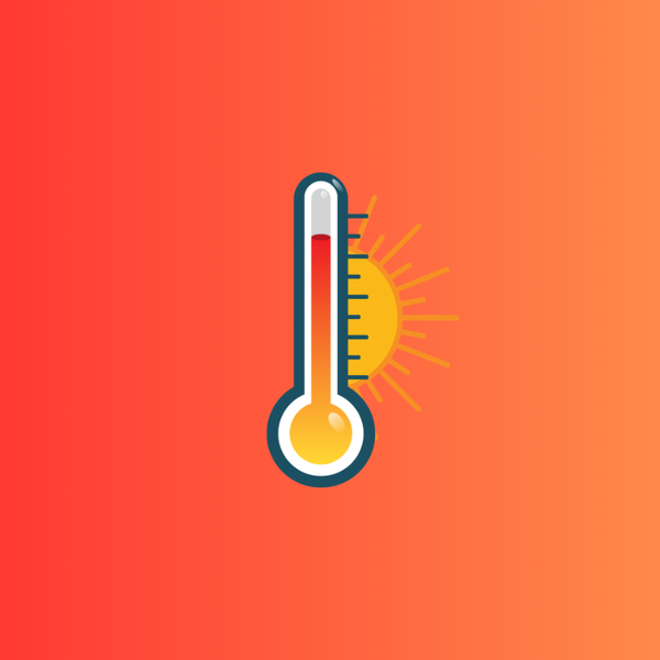 Illustration of a thermometer at a high temperature with the sun behind it