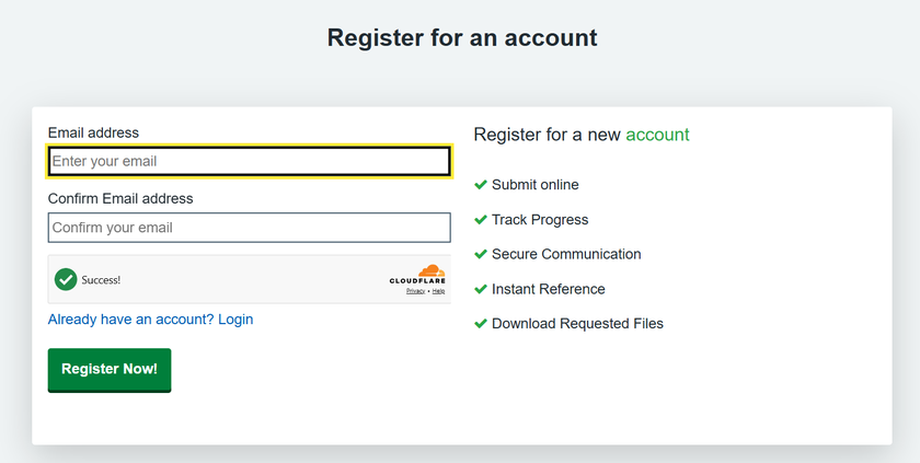 A screen shot of the sign up page where you enter email address