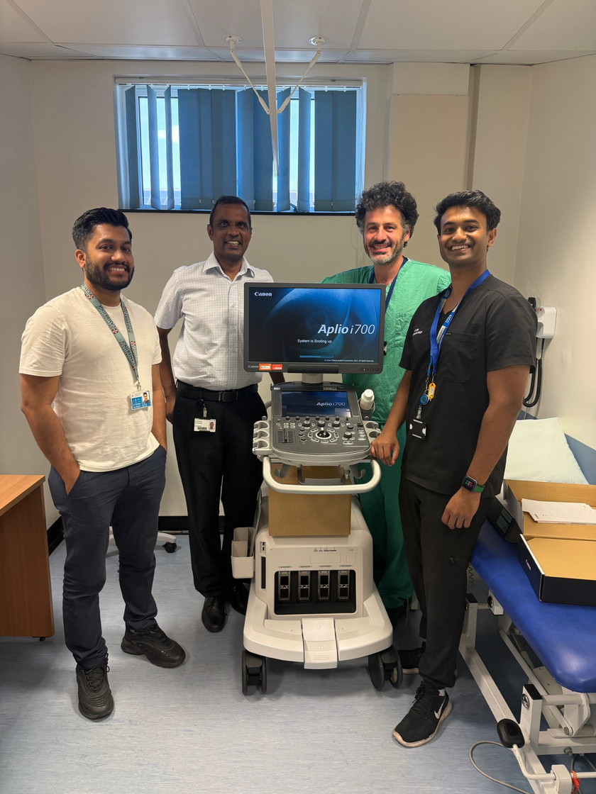 Dr Tauseef Sharip, Dr Sree Subramanian, Dr Tim Raine and Dr Delo Subhaharan with the new intestinal ultrasound machine.