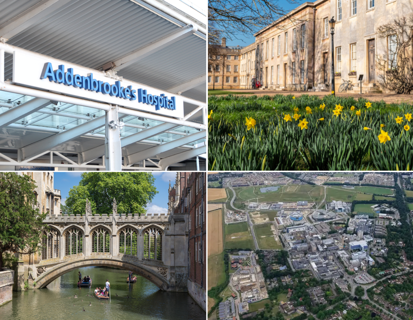 Addenbrooke's entrance sign, Downing College, Bridge of Sighs, Cambridge Biomedical Campus