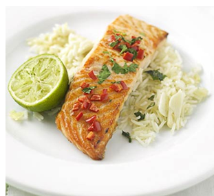 Image of a fillet of salmon and rice