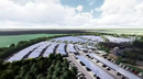 Aerial view visualisation of how the Babraham Park and Ride site will look when the solar panels have been installed over the parking bays