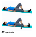 Illustrations of a person laying on their back with their left knee bent. First Illustration shows their right ankle straight, then second Illustration shows their right ankle bent.