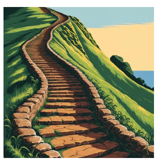Illustration of steps up a hill