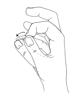 Illustration of right hand thumb touching the tip of the right hand index finger
