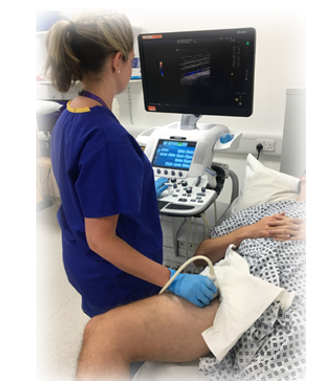 ultrasound probe on thigh